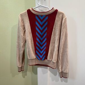 Kids vintage Brig-a-Doon Beige and Red Sweater with Blue Chevron Pattern sz 7